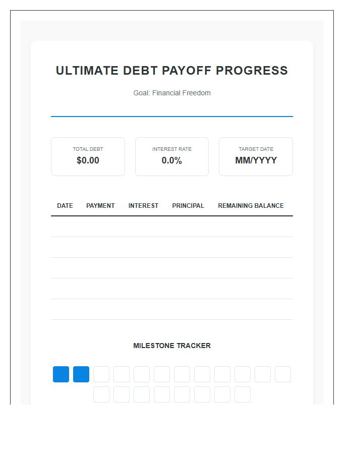 Ultimate Debt Payoff Progress Printable Budget Chart