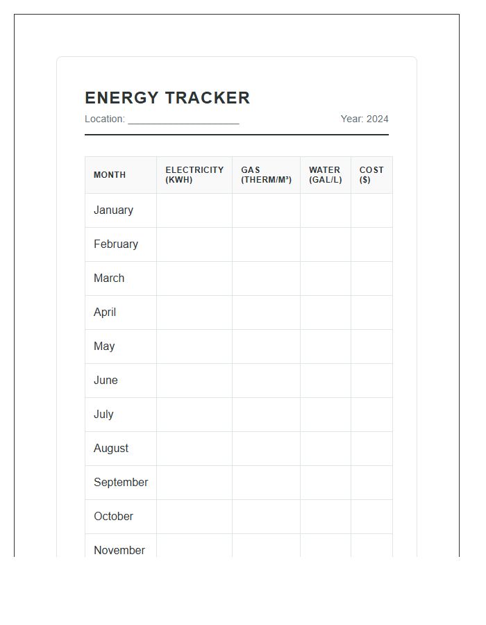 Home Energy Consumption Tracking Printable Chart