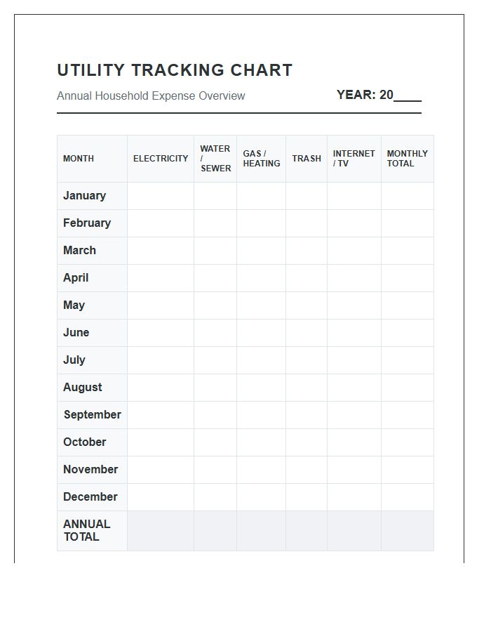 Household Utility Tracking Printable Budget Chart