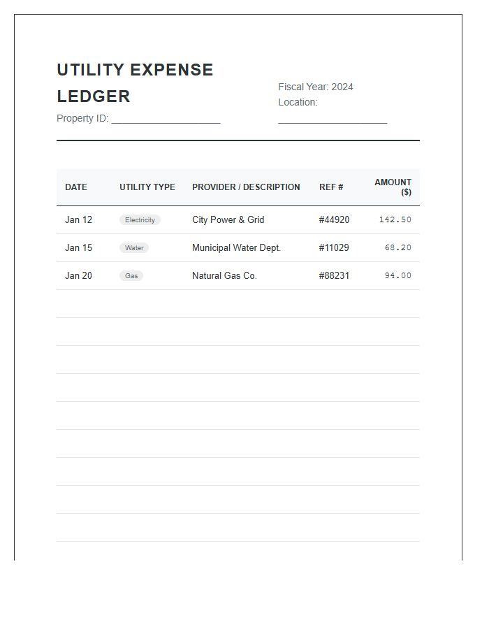 Property Utility Expense Ledger Printable Chart