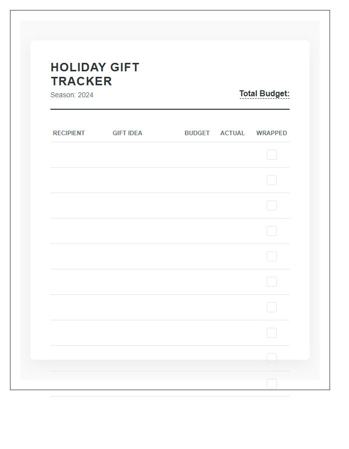 Holiday Gift Ideas Printable Budget Tracker Chart