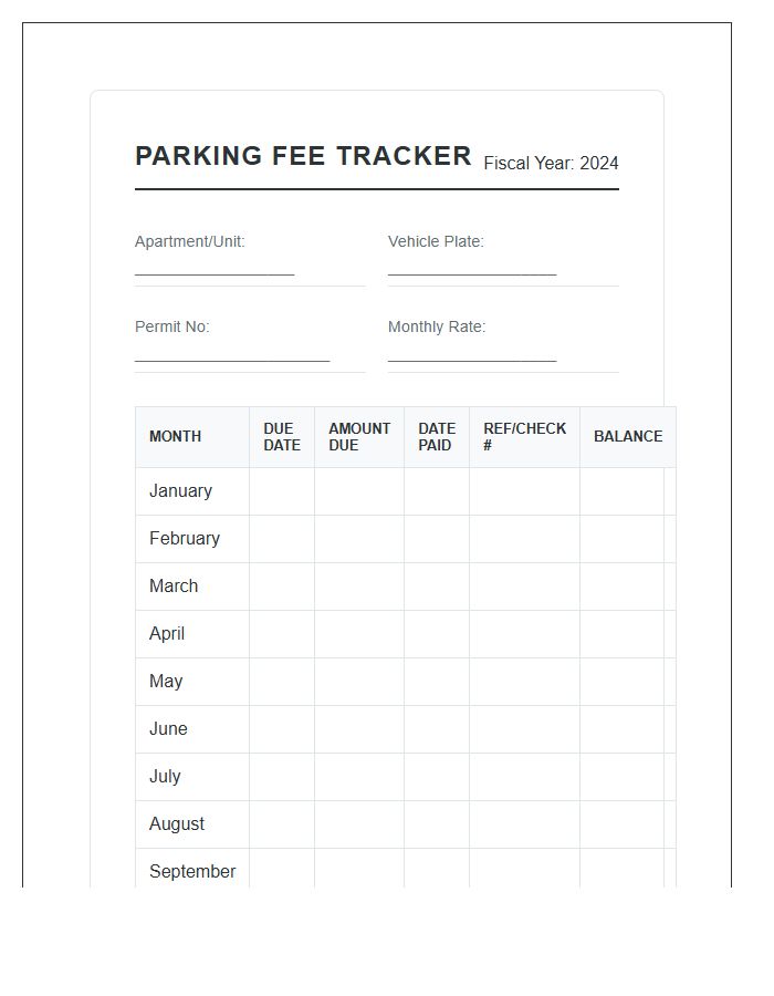 Apartment Parking Fee Tracking Printable Budget Chart