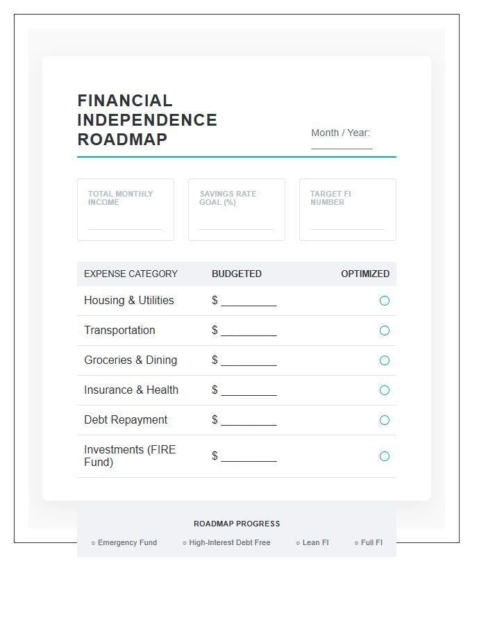 Financial Independence Roadmap Printable Budget Chart