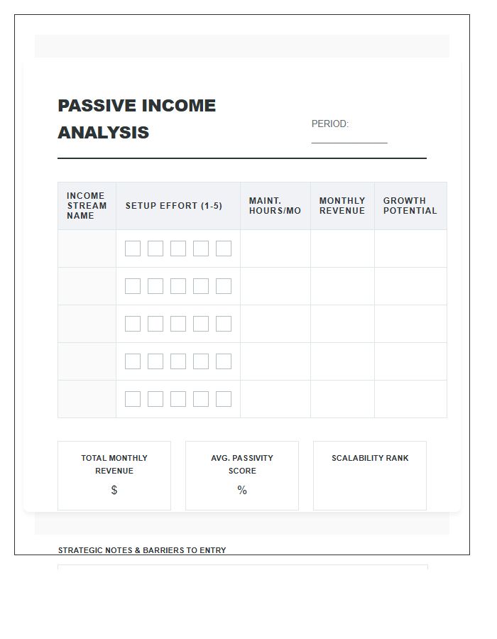 Passive Income Stream Printable Analysis Chart