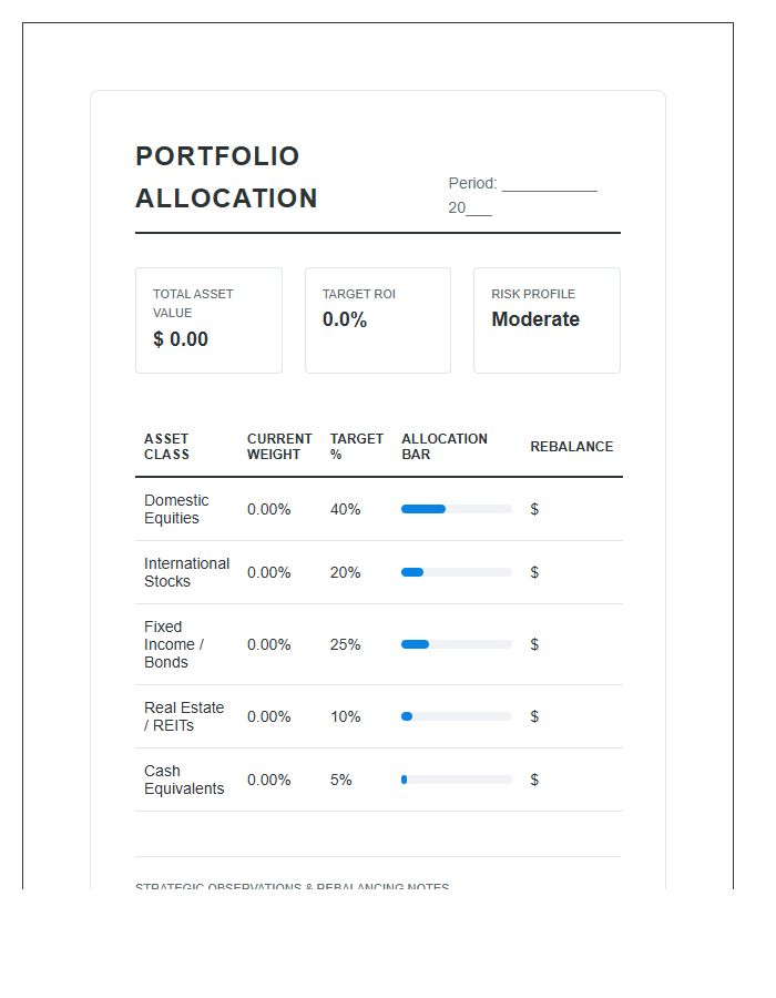 Investment Portfolio Allocation Printable Budget Chart
