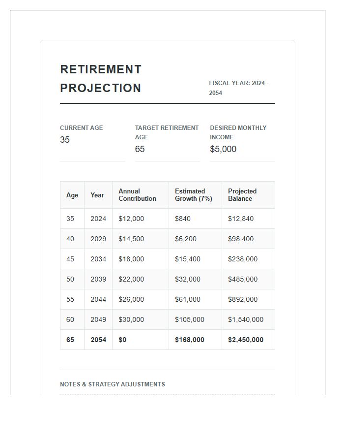 Retirement Planning Projection Printable Budget Chart
