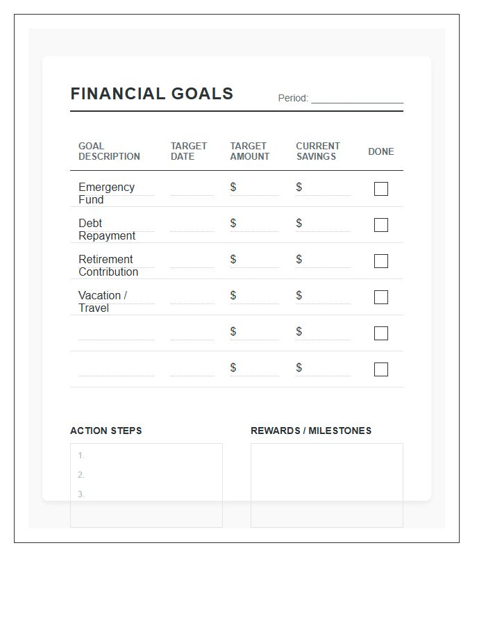 Simple Financial Goals Printable Budget Chart