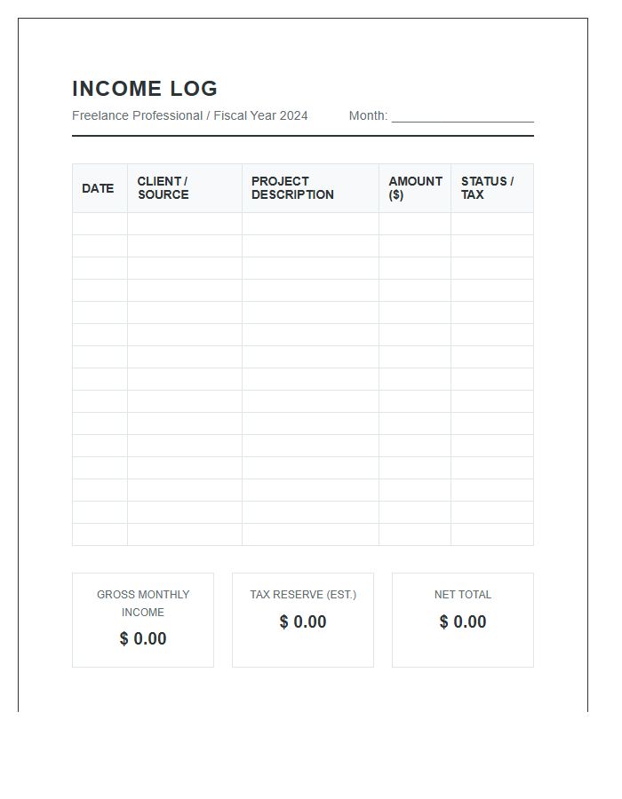 Freelancer Income Logging Printable Budget Chart