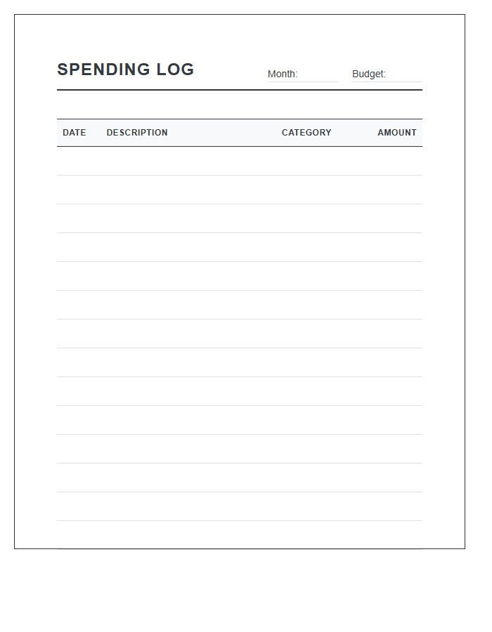 Minimalist Spending Logging Printable Budget Chart