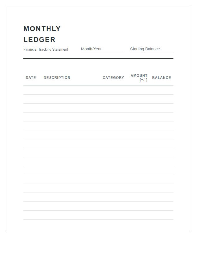 Monthly Ledger Logging Printable Budget Chart