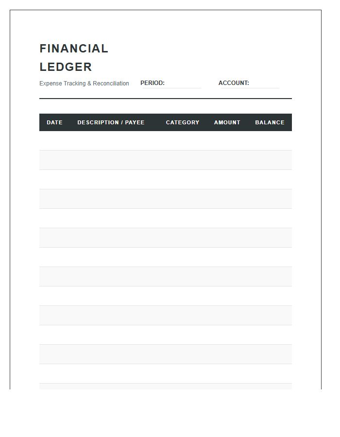 Professional Financial Logging Printable Budget Chart
