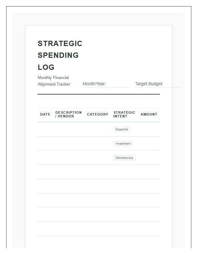 Strategic Spending Logging Printable Budget Chart