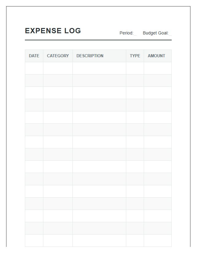 Systematic Expense Logging Printable Budget Chart