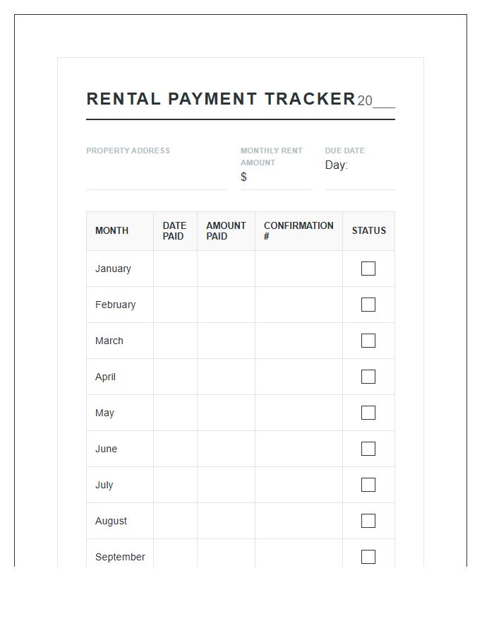 Apartment Rental Monthly Bill Payment Calendar Printable Chart