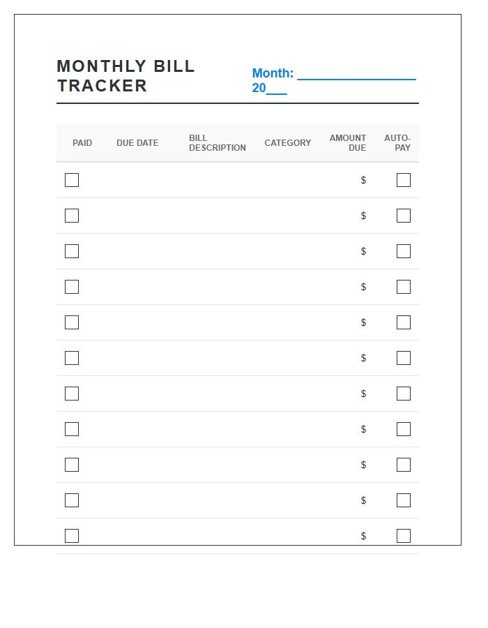 Monthly Bill Payment Calendar Printable Chart For Home