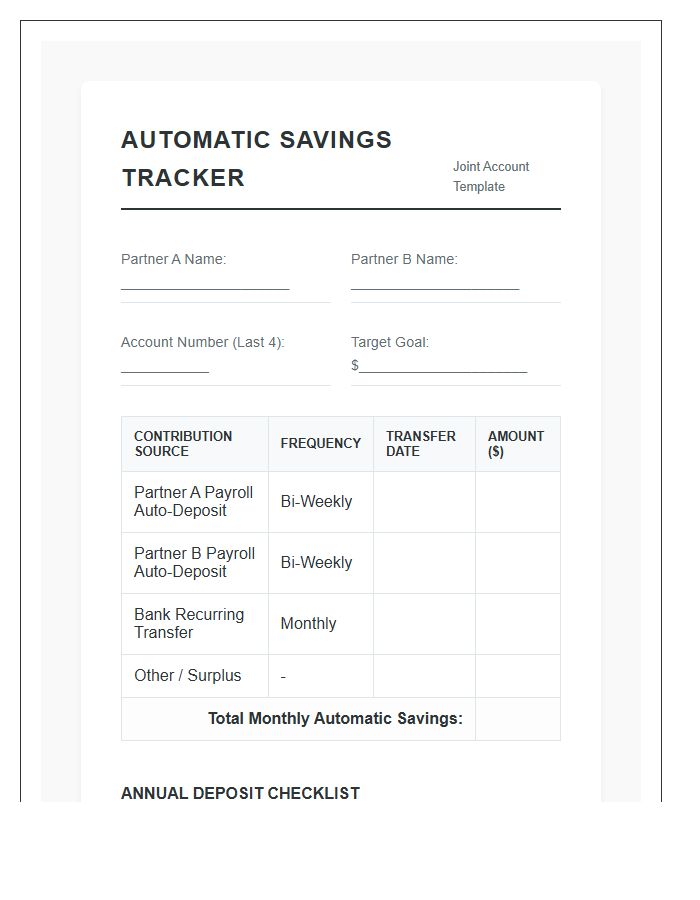Automatic Savings Joint Account Printable Budget Chart