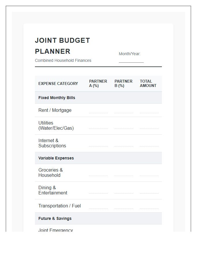 Combined Finance Joint Account Printable Budget Chart