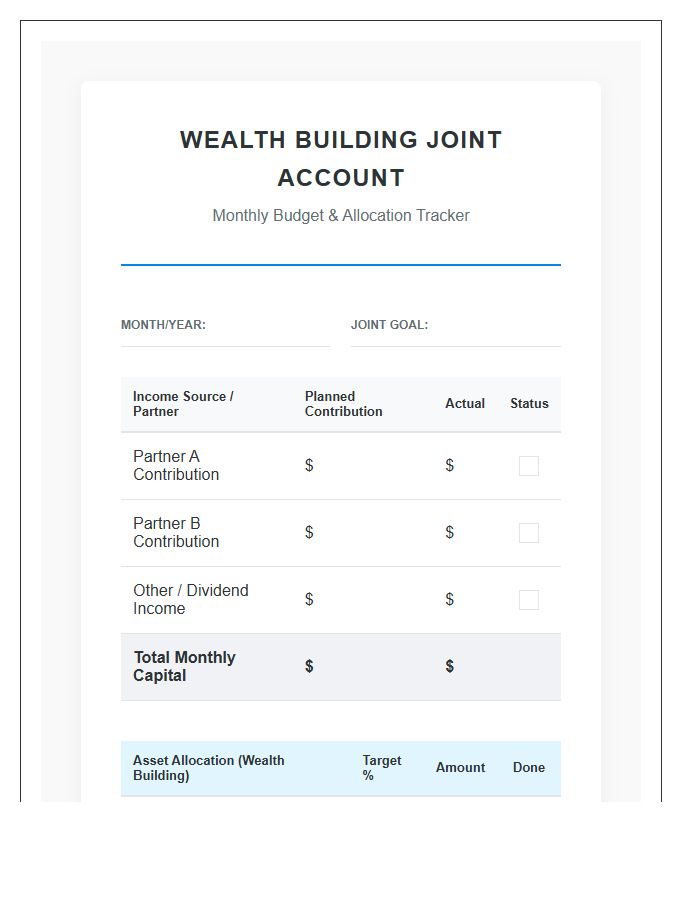 Couples Wealth Building Joint Account Printable Budget Chart