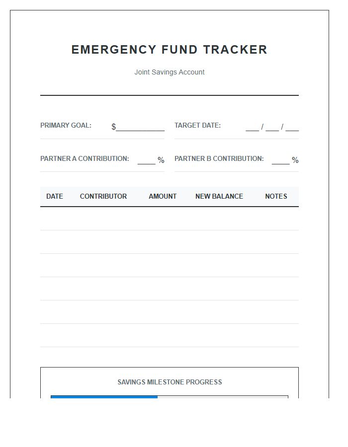 Emergency Fund Joint Account Printable Budget Chart