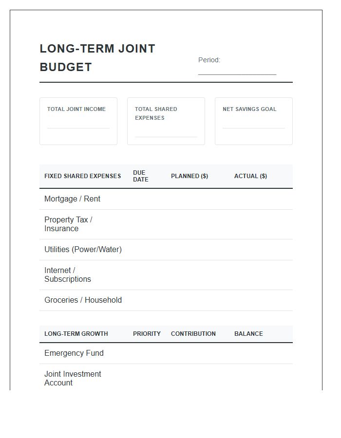 Long Term Joint Account Printable Budget Chart