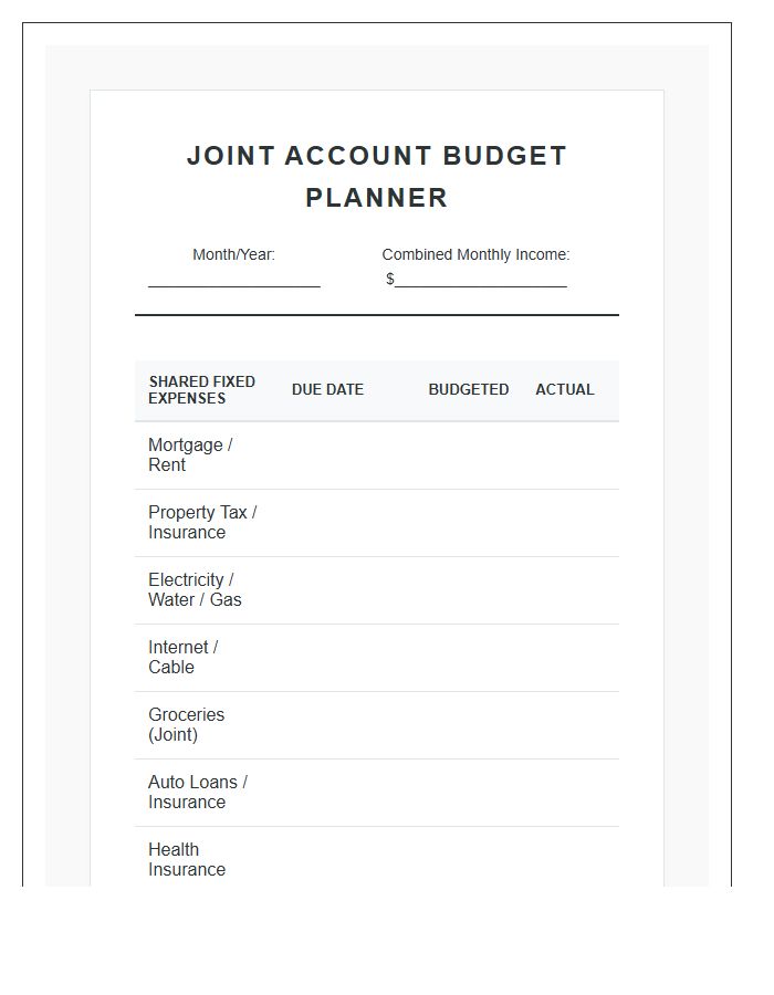 Married Couple Joint Account Printable Budget Chart
