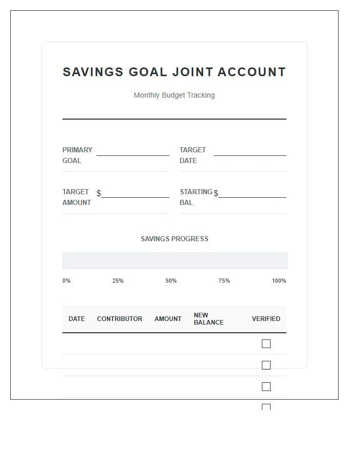 Savings Goal Joint Account Printable Budget Chart
