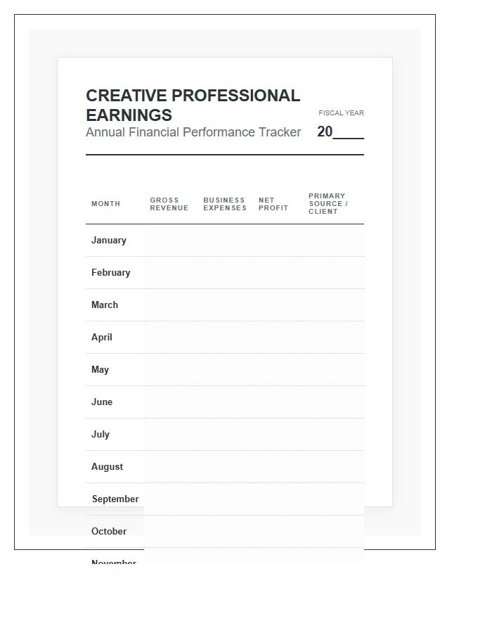 Creative Professional Earnings Tracker Printable Yearly Budget Chart