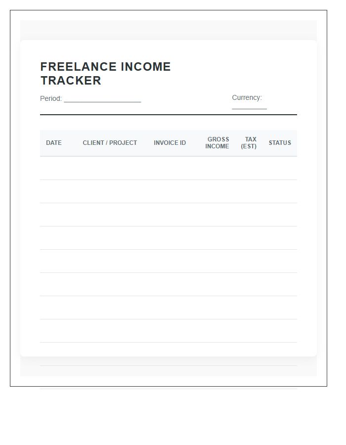 Freelance Income Tracking Printable Budget Chart