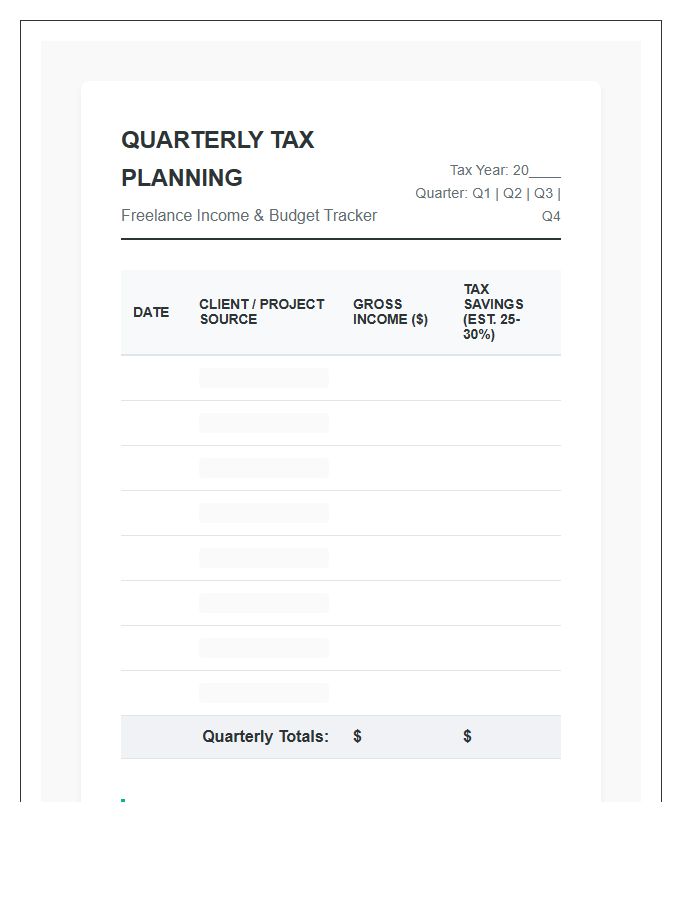 Quarterly Tax Planning Printable Freelance Income Budget Chart