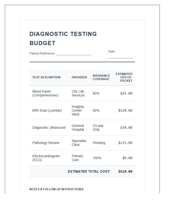 Diagnostic Testing Cost Printable Budget Chart