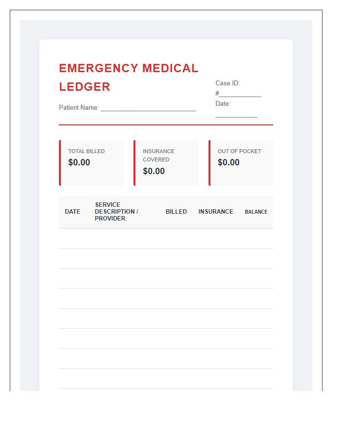 Emergency Medical Bill Printable Budget Chart