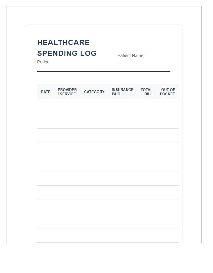 Healthcare Spending Log Printable Budget Chart