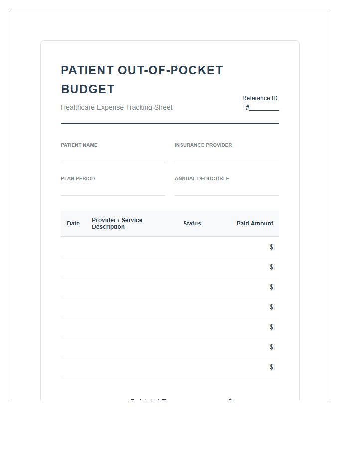 Patient Out Of Pocket Printable Budget Chart
