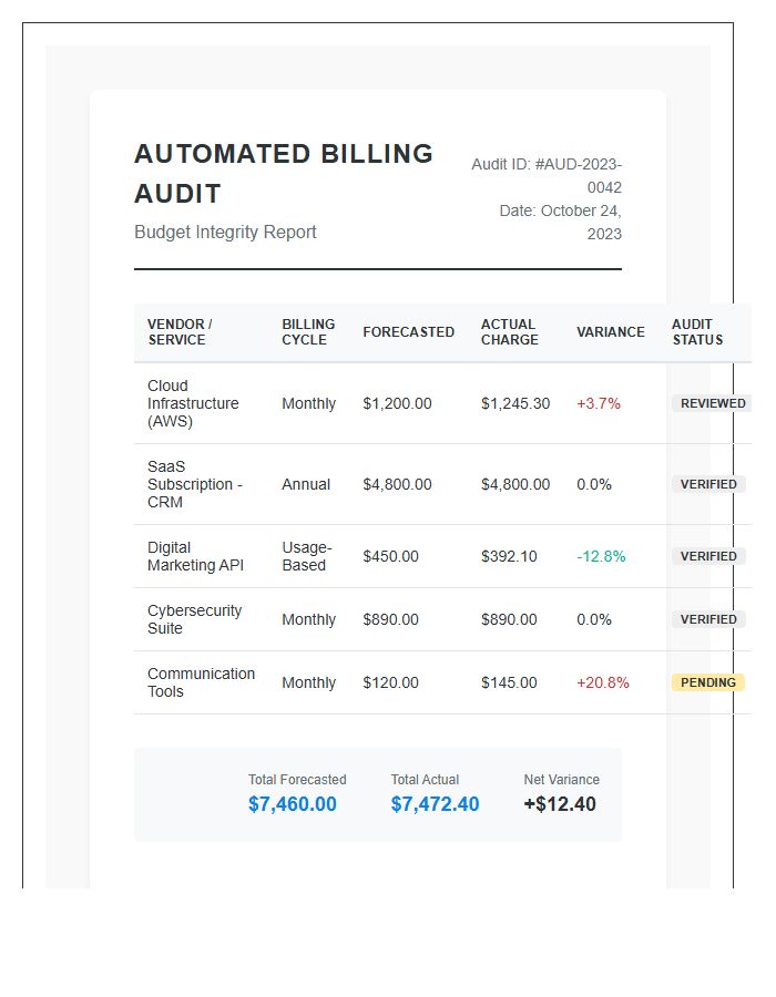 Automated Billing Audit Printable Budget Chart