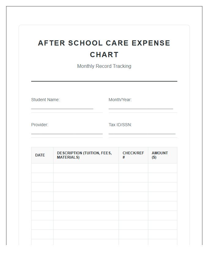 After School Care Printable Expense Chart
