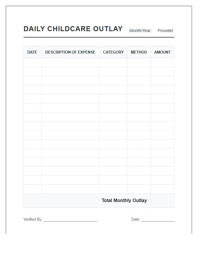 Daily Childcare Outlay Printable Record Chart