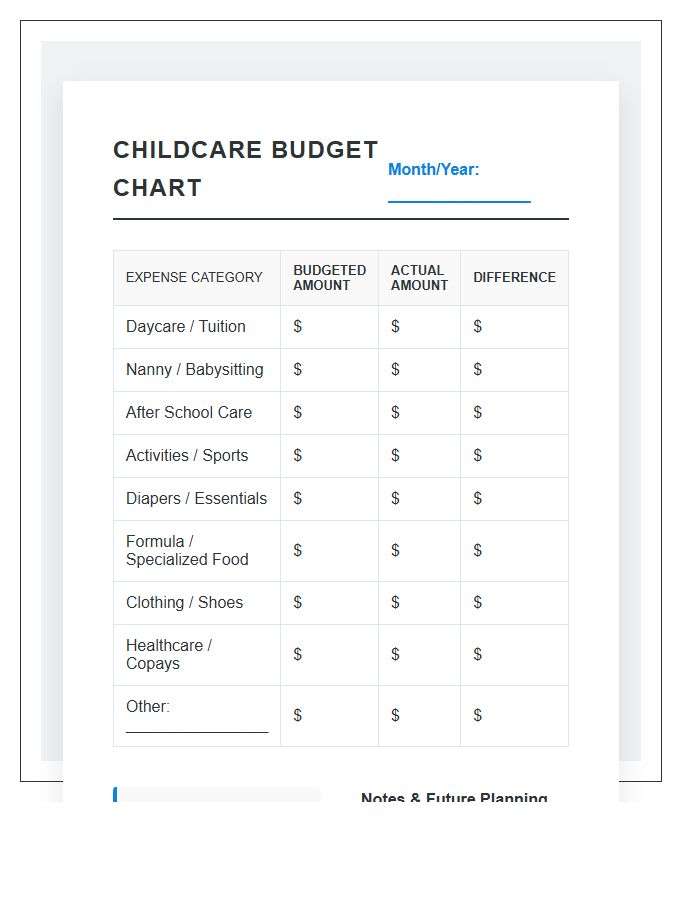 Reliable Childcare Spending Printable Budget Chart