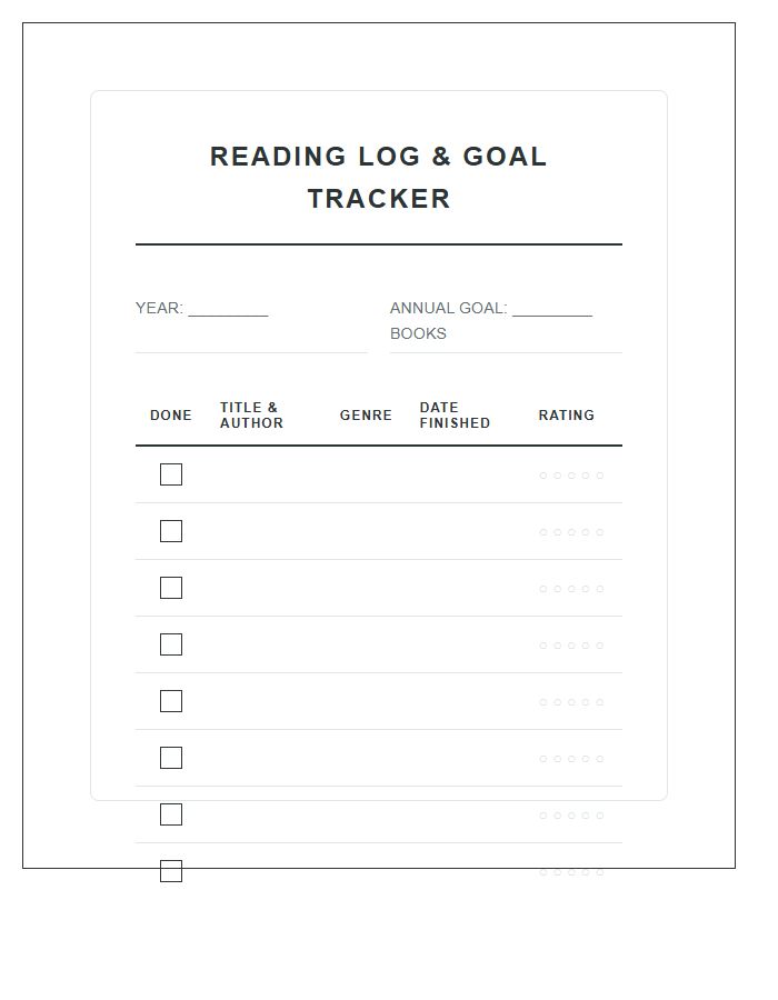 Adult Reading Goal Tracker Printable Chart