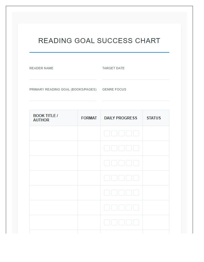 Comprehensive Reading Goal Success Printable Chart