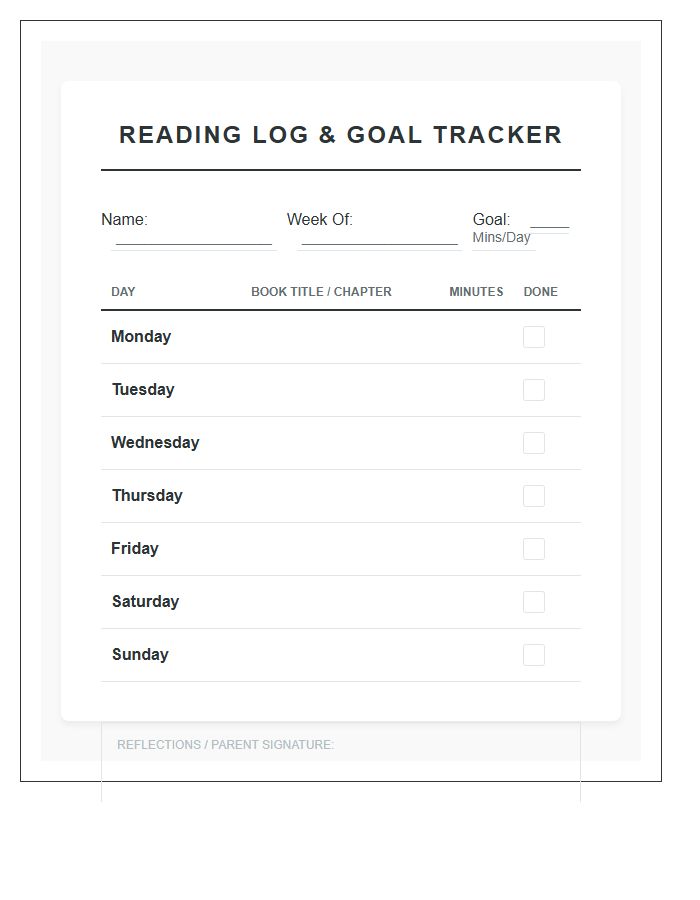 Daily Student Reading Goal Printable Chart