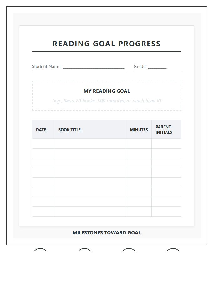 Elementary Reading Goal Progress Printable Chart
