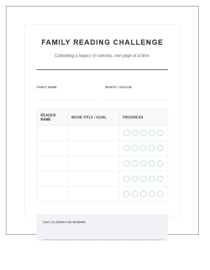 Family Reading Goal Challenge Printable Chart