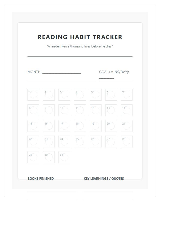 Habit Building Reading Goal Printable Chart
