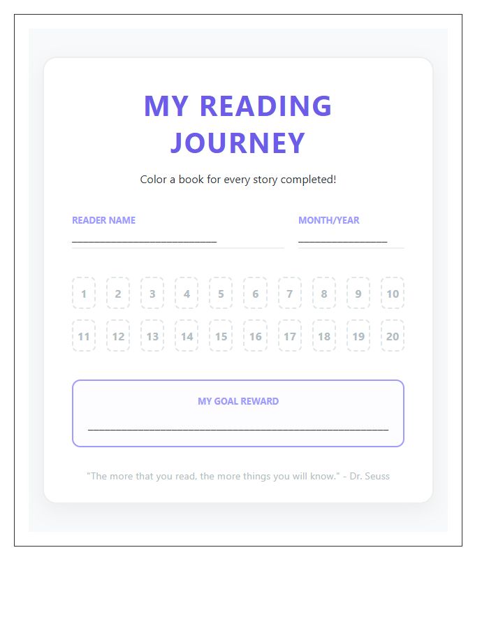 Kids Reading Goal Achievement Printable Chart