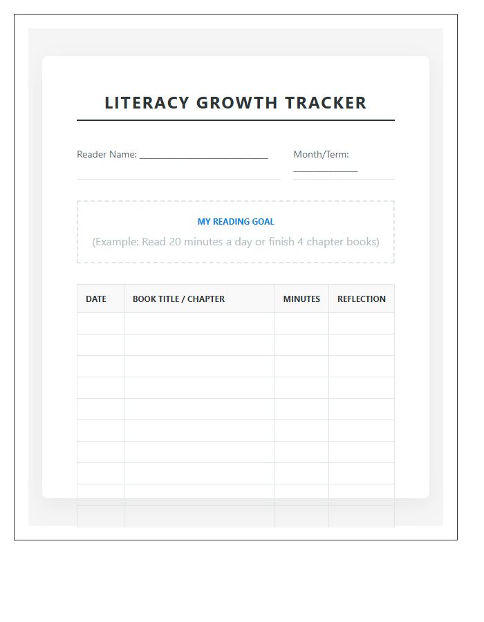 Literacy Growth Reading Goal Printable Chart