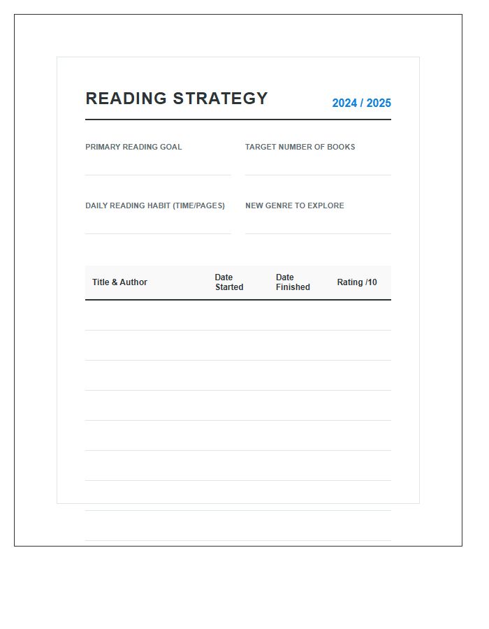 Personal Reading Goal Strategy Printable Chart