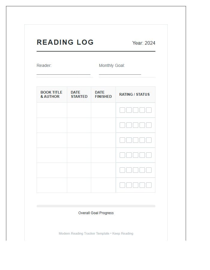 Printable Reading Goal Progress Tracking Chart