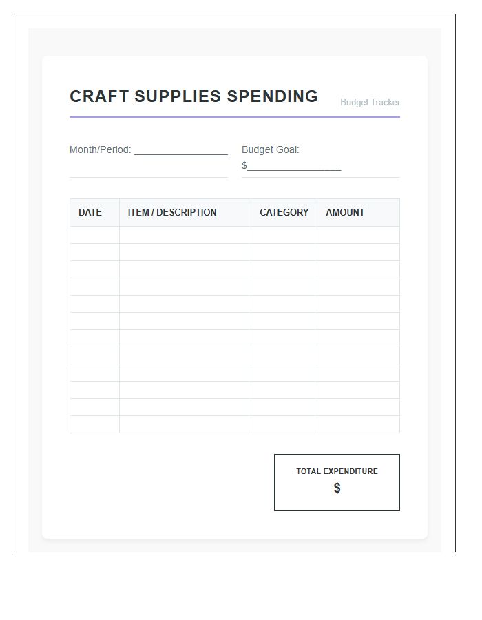 Craft Supplies Spending Printable Budget Chart