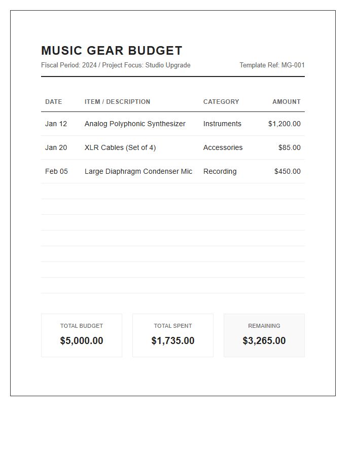 Music Gear Expenses Printable Budget Chart