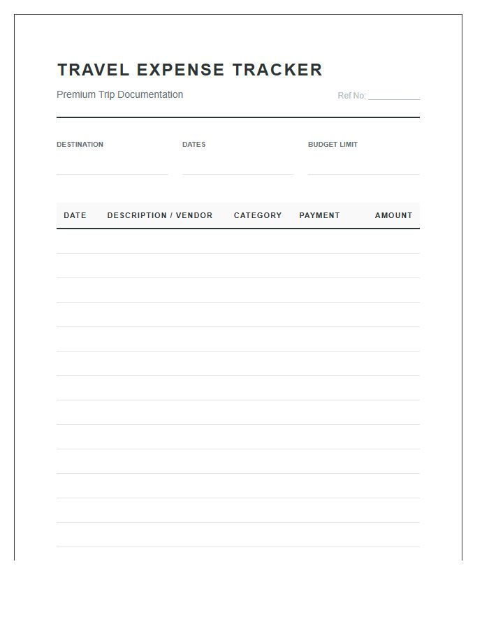 Premium Travel Expense Tracking Printable Chart